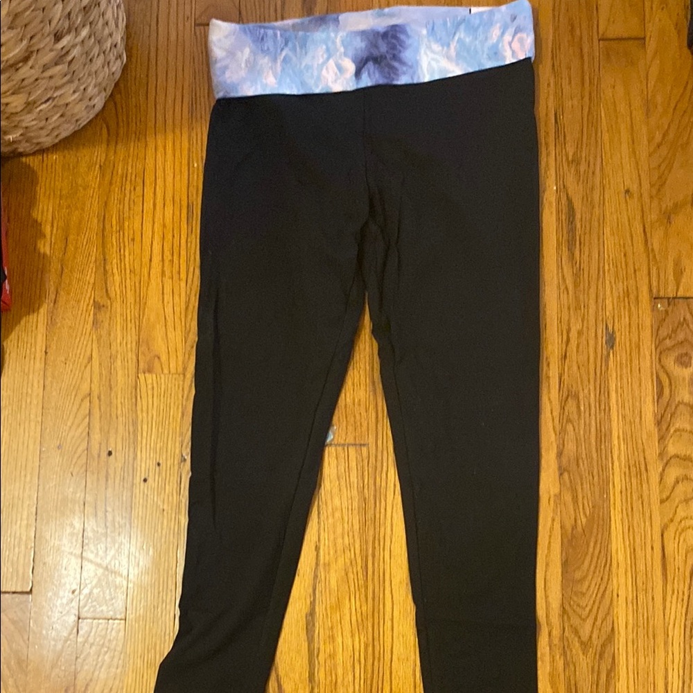 Victoria's Secret Black and Blue Leggings with Tie-Dye Waistband